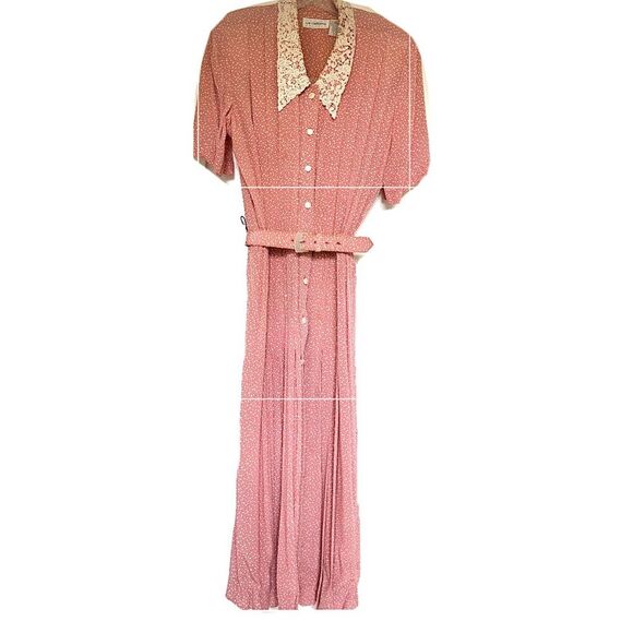 Liz Claiborne Dresses & Skirts - Liz Claiborne Vintage Pink Floral Dress with Lace Collar Vintage Size 12